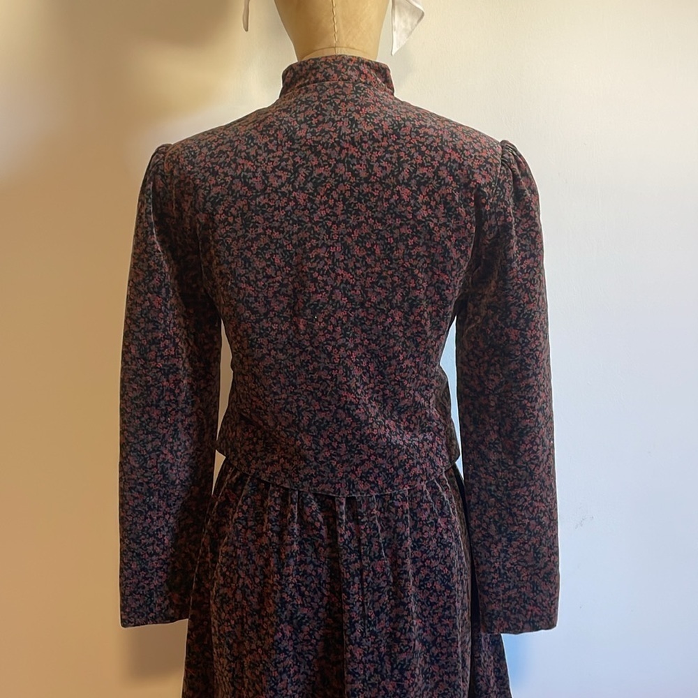 VTG Lanz Velvet Skirt Set Black Micro Floral Jacket Cottage Grandma Feminine - Picture 11 of 16